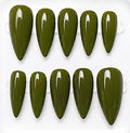 Olive handcrafted press-on nails in rich olive green | Eleanor May Collective