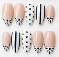 Sophia handcrafted press-on nails in white & blue | Eleanor May Collective